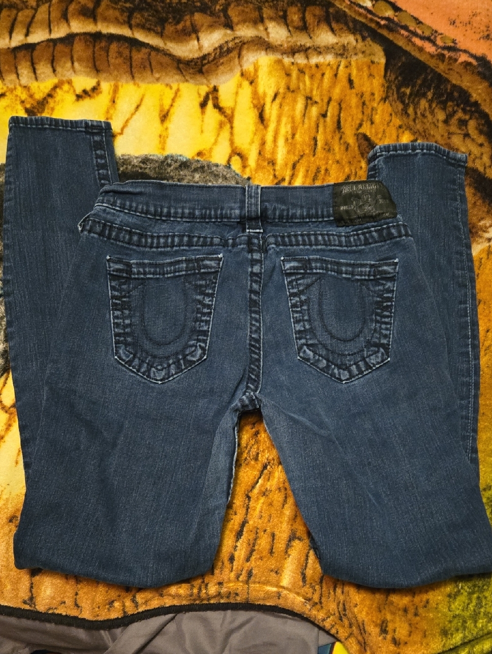 True Religion Women's Blue Skinny Jeans with Signature Pocket Stitching